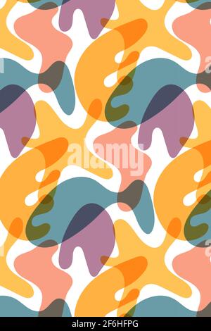 Minimalistische abstrakte Formen Nahtloses Muster, freihändig gezeichnete transparente Formen in mehrfarbigen Regenbogenfarben Stock Vektor