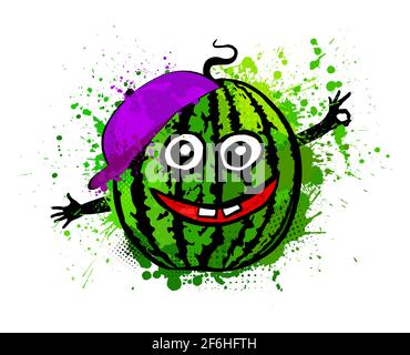 Cartoon Wassermelone Scheibe hebt seine Hände Stock Vektor