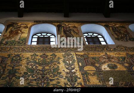 Details der restaurierten Mosaiken in der Basilika des Geburt in Bethlehem Stockfoto