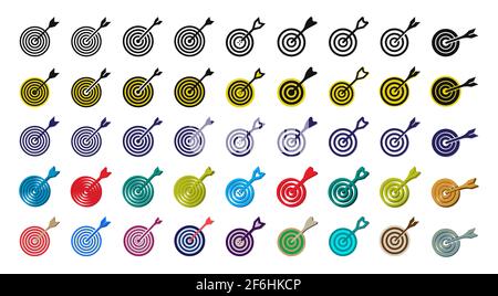 Symbol Zielzeichen Vektorvorlage Festlegen. Perfektion Gewinnen Punkt Dartscheibe Multi Color Icon Set Vektor Illustration. Stock Vektor