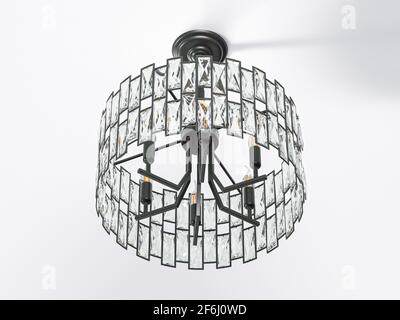 3d-Illustration eines modernen Lüsters, der an der Decke hängt. Lampe auf weiß isoliert Stockfoto