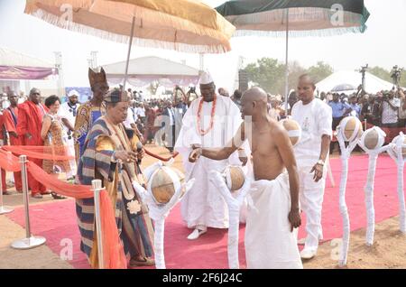 Otunba Gani Adams, die als 15. Installiert werden, sind Ona Kankanfo aus Yoruba Land von Alaafin aus Oyo, Oba Lamidi Adeyemi III, Oyo State Nigeria. Stockfoto