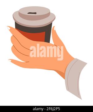 Halten Sie eine Tasse aus Kunststoff oder Papier mit gegossenem Kaffee Stock Vektor