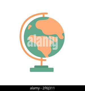 Globus auf einem Ständer. Modell für den Geografie-Unterricht in der Schule. Vektor-isolierte Illustration in flacher Form Stock Vektor
