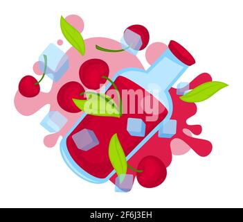 Süßer Kirschsaft in Glasflasche, Getränkemix Stock Vektor