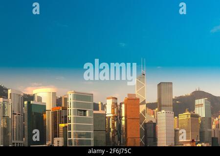 Skyline von modernen Büro- und Apartmentgebäuden auf Hong Kong Island, China Stockfoto