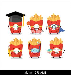 Schüler von pommes Frites Zeichentrickfigur mit verschiedenen Ausdrücken. Vektorgrafik Stock Vektor