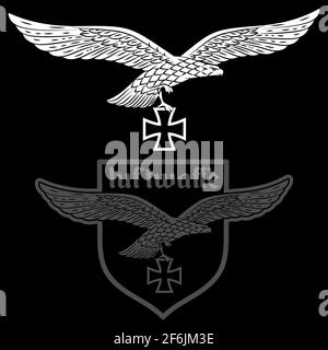 Abzeichen der deutschen Luftwaffe. Adler mit ausgestreckten Flügeln und eisernem Kreuz Stock Vektor