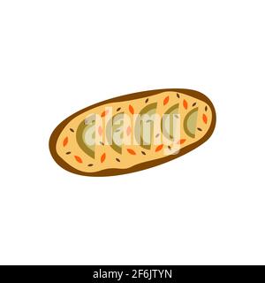 Sandwich mit Avocado-Scheiben, Sesamsamen und Nüssen, Quark, Frühstück oder Snack. Farbenfrohe, handgezeichnete Illustrationen Stock Vektor