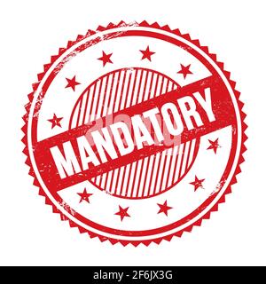 OBLIGATORISCHER Text geschrieben auf rot grungy Zick-Zack-Grenzen runden Stempel. Stockfoto