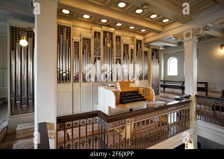 Die Pfeifenorgel der Kathedrale von Reykjavik. Island Stockfoto