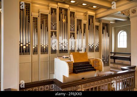 Die Pfeifenorgel der Kathedrale von Reykjavik. Island Stockfoto