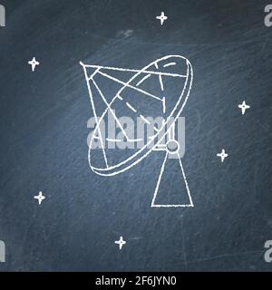 Parabolantennen-Symbol auf der Tafel. Satellitenschüssel-Symbol - Kreidezeichnung. Stock Vektor