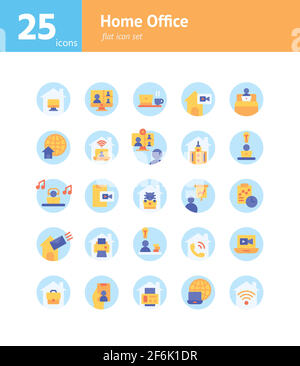 Flaches Icon-Set für das Home Office. Vektor und Illustration. Stock Vektor