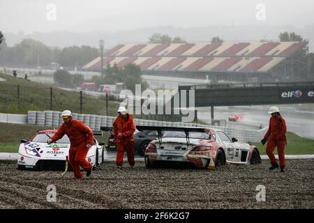 63 BORTOLOTTI Mirko (ita), ENGELHART Christian (ger), CALDARELLI Andrea (ita), Lamborghini Huracan Team GRT Grasser Racing, Action und 68 BAUMANN Oliver (aut) Mercedes SLS AMG GT3 Team DB-Motorsport Aktion während der Blancpain GT Serie 2017, in Barcelone, Spanisch vom 29. september bis 1. oktober - Foto: Xavi Bonilla / DPPI Stockfoto