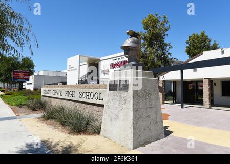 GARDEN GROVE, KALIFORNIEN - 31. MÄRZ 2021: Argonaut-Statue an der Garden Grove High School. Stockfoto