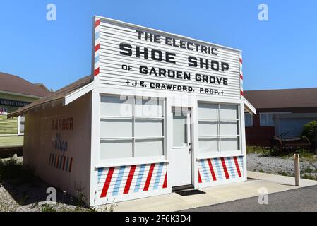 GARDEN GROVE, KALIFORNIEN - 31. MÄRZ 2021: Das Gebäude des Electric Shoe Shop im Stanley Ranch Museum. Stockfoto