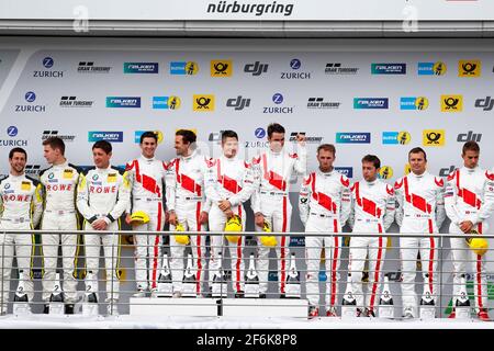 Podium. 29 DE PHILIPPI Connor, MIES Christopher, WINKELHOCK Markus, VAN DER LINDE Kelvin, Audi Sport Team Land / Land-Motorsport R8 LMS, 98 PALTTALA Markus, CATSBURG Nick, SIMS Alexander, WESTBROOK Richard, Rowe Racing BMW M6 GT3, 09 MULLER Nico, FASSLER Marcel, FRIJNS Robin, Rast Rene, Audi Sport Team WRT R8 LMS während der ADAC Zurich 24 Stunden Nürburgring 2017 vom 25. Bis 28. Mai - Foto Clement Marin / DPPI Stockfoto