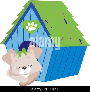 Abbildung eines Welpen mit einem Haus. Vektorgrafik Stock Vektor