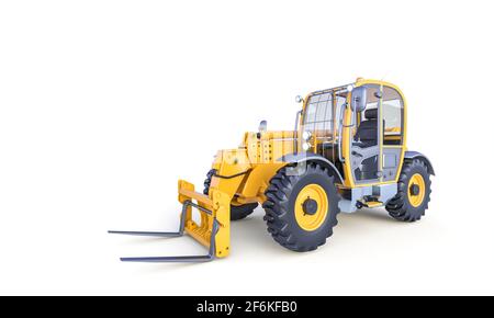 Großer Gabelstapler auf weißem Hintergrund. 3d-Rendering Stockfoto