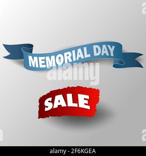 Big Memorial Day Verkauf Hintergrundvorlage. Abzeichen mit blauem Band und Preisschildern, isoliert auf weißem Hintergrund. Vektorgrafik. Stock Vektor