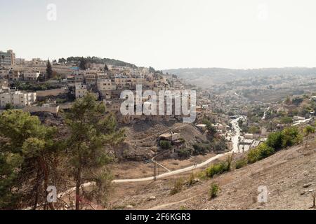 Blick auf das arabische Viertel am Hang des Ölbergs in Jerusalem, Israel. Stockfoto