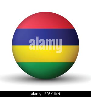 Glaskugel mit Flagge von Mauritius. Runde Kugel, Vorlagensymbol. Mauritisches nationales Symbol. Glänzende realistische Kugel, 3D abstrakter Vektor Stock Vektor