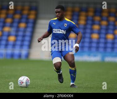 WIMBLEDON ENGLAND - MÄRZ 31: Obed Yeboah von AFC Wimbledon während des FA Youth Cup vierte Runde zwischen AFC Wimbledon und Tottenham Hotspur in Pl Stockfoto