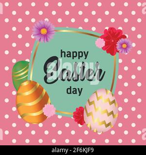 Ostern Verkauf banner Hintergrund Vorlage mit schönen bunten Frühlingsblumen und Eier. Vector Illustration. Stock Vektor