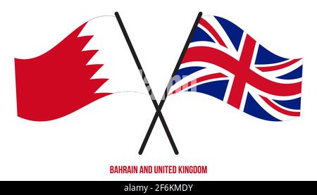 Bahrain und Großbritannien Flaggen gekreuzt und winken Flat Style. Offizieller Anteil. Richtige Farben. Stock Vektor