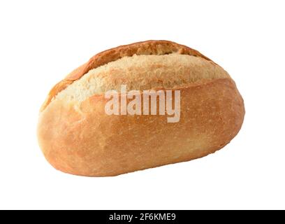 Traditionelles gebackenes, einfaches weiches Brötchen, isoliert auf weißem Hintergrund. Stockfoto