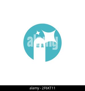 Minimales abstraktes Leuchtturmlogo und Symbolvektorbild. Modernes Leuchtturmlogo auf Kreisform mit einem einfachen minimalistischen Vektorbild Stock Vektor
