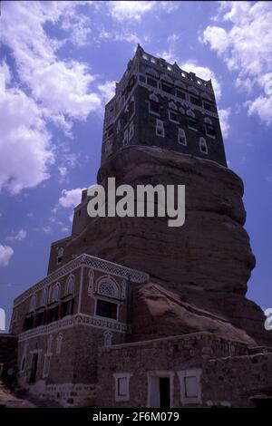 Dar al-Hajar, Steinhaus, Wadi Zahr, Jemen Stockfoto