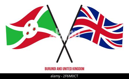 Burundi und Großbritannien Flaggen gekreuzt Flat Style. Offizieller Anteil. Richtige Farben. Stock Vektor