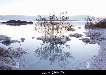 Israel, Totes Meer, der tiefste Punkt auf Erden, etwa 1,300 Meter unter dem Meeresspiegel Stockfoto