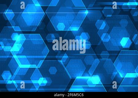 Abstrakter blauer Hintergrund mit Binärcode. Informations- und Technologiekonzept. Stockfoto