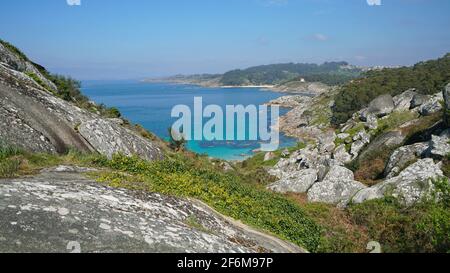 Küstenlandschaft in Galicien in der Nähe von Aldan, Spanien, Atlantik, Cangas, Pontevedra Provinz Stockfoto