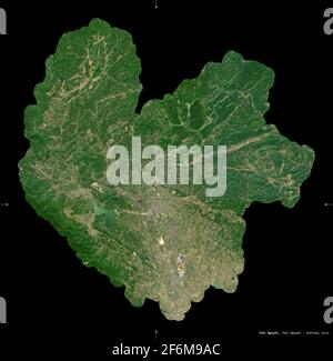 Thai Nguyen, Provinz Vietnam. Sentinel-2-Satellitenbilder. Form isoliert auf Schwarz. Beschreibung, Lage der Hauptstadt. Enthält modifizierten Kopierer Stockfoto