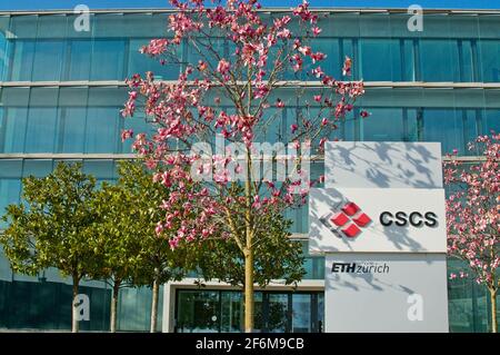 Lugano, Tessin, Schweiz - 21. März 2021 : Blick auf das nationale Schweizer Supercomputing-Zentrum in Lugano, Schweiz Stockfoto