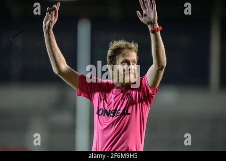 St. Helens, England - 1. April 2021 - Schiedsrichter James Childs während der Rugby League Betfred Super League Runde 2 Hull Kingston Rovers vs St. Helens im Totally Wicked Stadium, St. Helens, Großbritannien Dean Williams/Alamy Live News Stockfoto