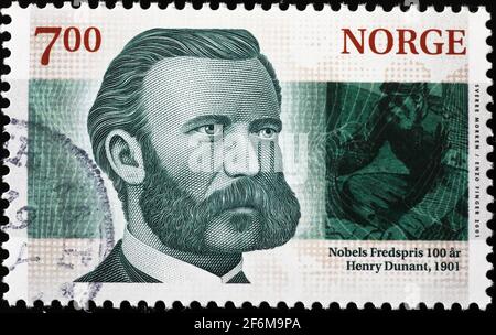 Nobelpreis Henry Dunant auf norwegischer Briefmarke Stockfoto