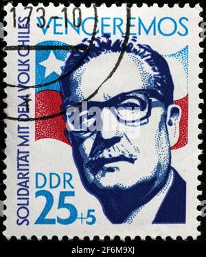 Präsident Salvador Allende über die deutsche Briefmarke Stockfoto