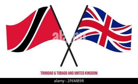 Trinidad und Tobago und Großbritannien Flaggen gekreuzt und winken Flat Style. Offizieller Anteil. Stock Vektor