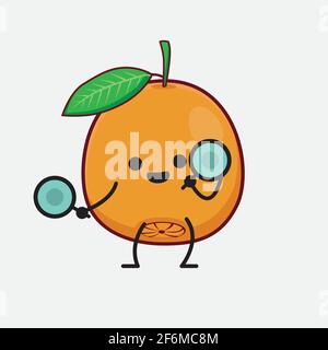 Vektor-Illustration von Navel Orange Charakter mit niedlichem Gesicht, einfachen Händen und Bein Linie Kunst auf isolierten Hintergrund. Flache Cartoon Doodle Stil. Stock Vektor