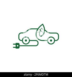 Symbol für die Ladestation für Elektrofahrzeuge. Vector Car Icon im schlanken Linienstil. Hybridfahrzeug-Logo. Grünes Logo. Umweltfreundliches Auto Stock Vektor