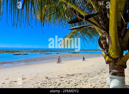 Mucuge Beach, Arraial d'Ajuda ist ein Bezirk der brasilianischen Gemeinde Porto Seguro, an der Küste des Staates Bahia. Stockfoto