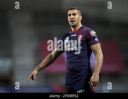 St Helens' Lachlan Coote während des Betfred Super League-Spiels im total Wicked Stadium, St. Helens. Bilddatum: Donnerstag, 1. April 2021. Stockfoto