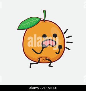 Vektor-Illustration von Navel Orange Charakter mit niedlichem Gesicht, einfachen Händen und Bein Linie Kunst auf isolierten Hintergrund. Flache Cartoon Doodle Stil. Stock Vektor