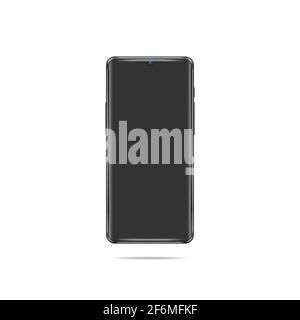 Das schwarze Smartphone mit dem leeren Bildschirm ist auf einem weißen Hintergrund isoliert. Vektorgrafik, EPS 10. Stock Vektor