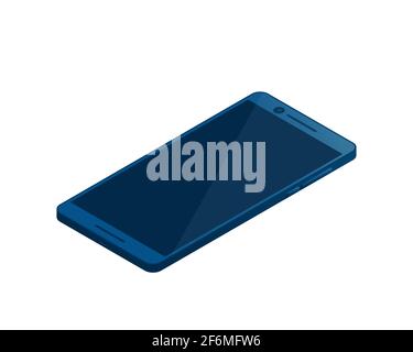 Ein Smartphone im isometrischen Stil mit einem leeren Bildschirm ist auf einem weißen Hintergrund isoliert. Vektorgrafik. Stock Vektor